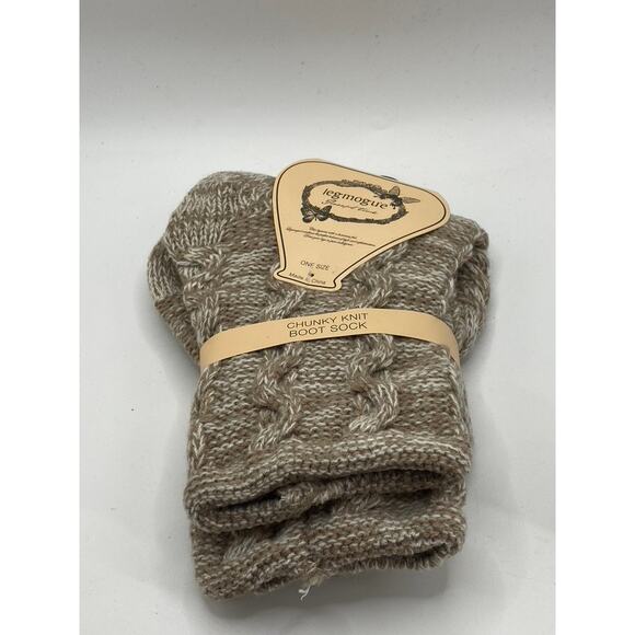 LEGMOGU'E Women's Taupe Rhythmic Mesh Chunky Knit Textured Boot Socks SZ OS - Picture 1 of 9